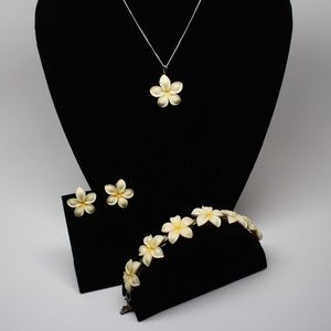 Ivory Plumeria necklace earrings and Bracelet